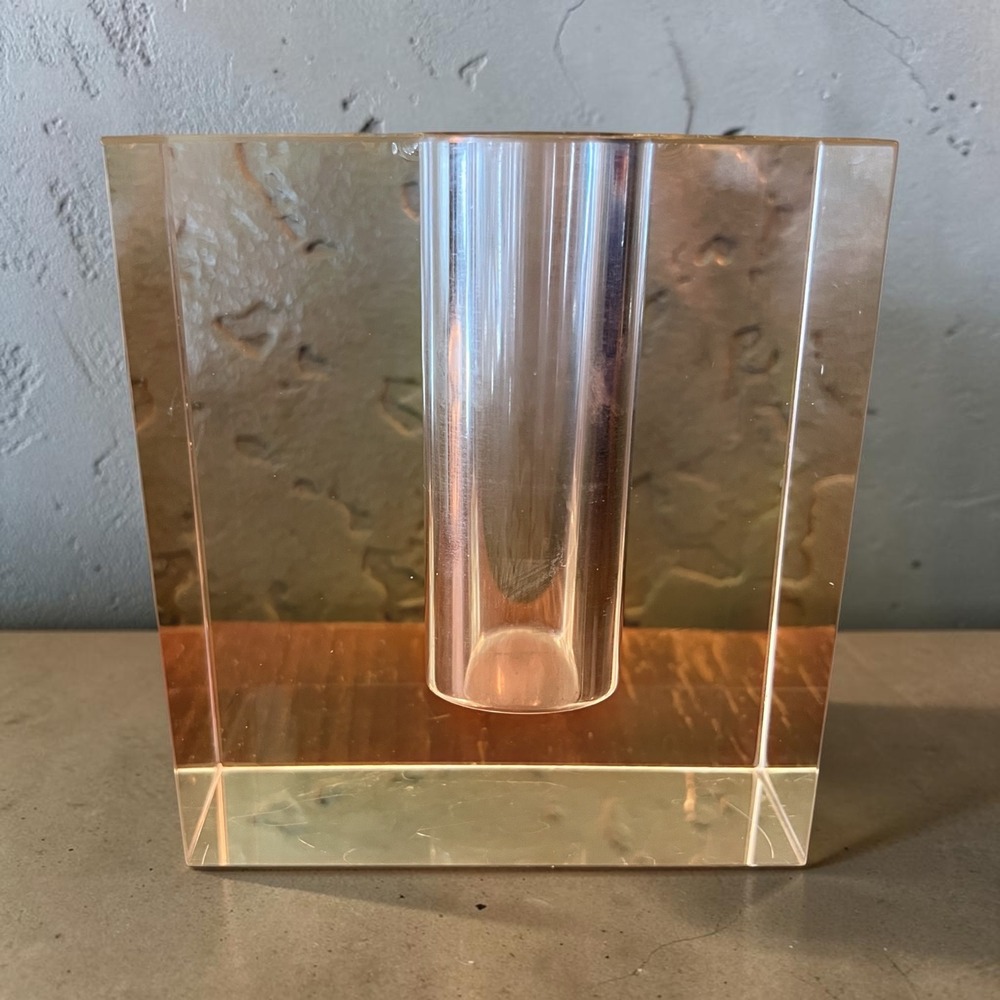 Vintage Lucite Acrylic Block Bud Vase Clear Minimalist Modern Sculptural